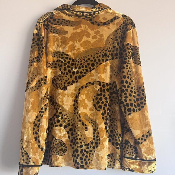 Sofia Gold Velvet Leopard Print Button Down Blouse Top Size L - Picture 5 of 6